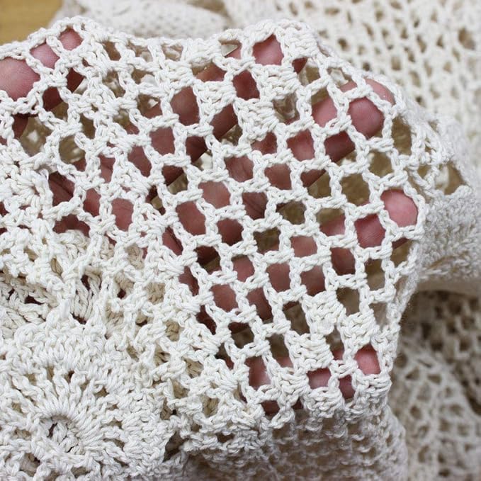 KEPSWET Cotton Handmade Crochet Lace Table Runner White Rectangle Coffee Table Dresser Decor (14x36 inch)