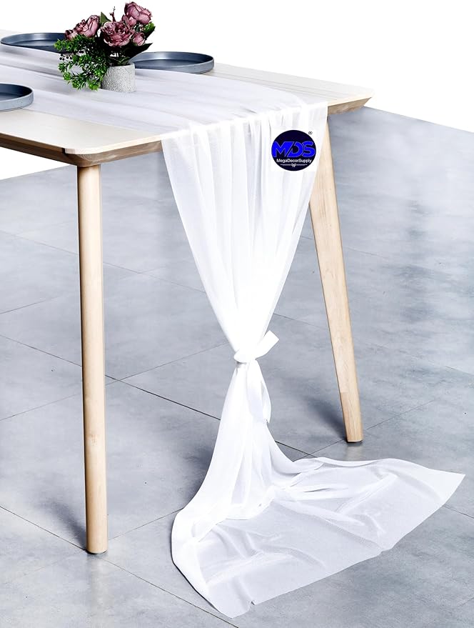 MDS Halloween Chiffon Table Runner - 5 Pack, 29 x 170 Inches, 14ft Each - Sheer Spooky Table Runners for Haunted House Parties, Trick-or-Treat Tables, Witchy Décor, Wedding & Events - White