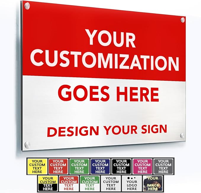 Custom Metal Signs, Personalized Aluminum, Customized Safety, Business Signs, Waterproof Outdoor, White Aluminum (Red & White, 30x24 In)
