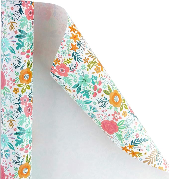 WRAPAHOLIC 30 Inch Jumbo Floral Wrapping Paper - 30 Inch x 33 Feet - Spring Summer Garden Flower Design Perfect for Wedding, Bridal Shower, Birthday, Baby Shower
