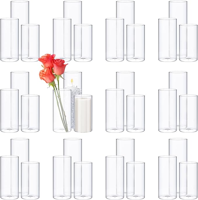 Thin Glass Cylinder Vases 2.5''/3.3'' Diameter 2mm Wall Thickness Clear Flowers Vase Hurricane Floating Candles Holders for Table Centerpieces Wedding Decor(2.5'' X 5'',6'',8'',72 Pcs)