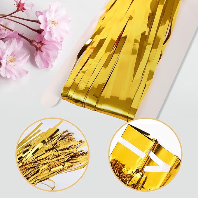 5 Pack Gold Fringe Backdrop 3.2ft x 8.2ft Foil Curtain Tinsel Foil Fringe Curtains Backdrop Tinsel Backdrop Streamers for Birthday Curtain Party Decoration Wedding Christmas Decoration (Gold)