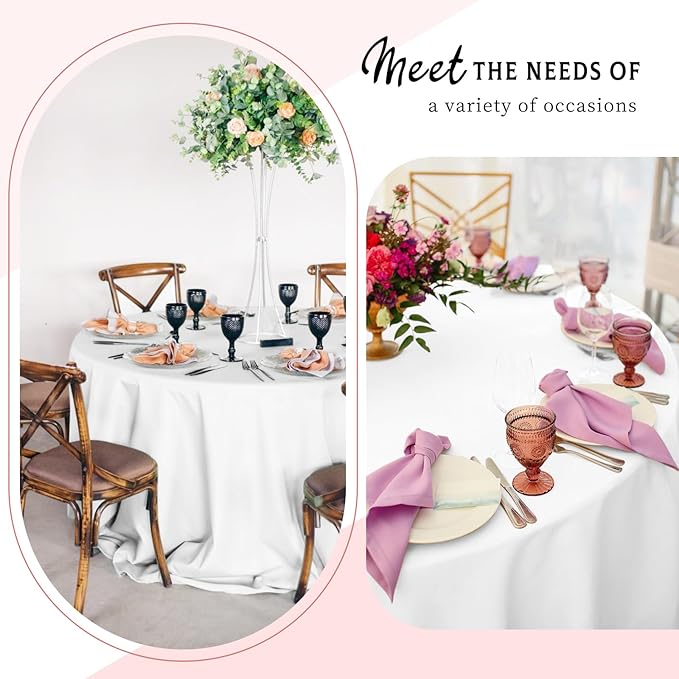 10 Packs Satin Tablecloth 120 Inch White Round Table Cloth Silk Tablecloth Smooth Fabric Overlay Satin Table Cover Decoration for Wedding Party Banquet Events