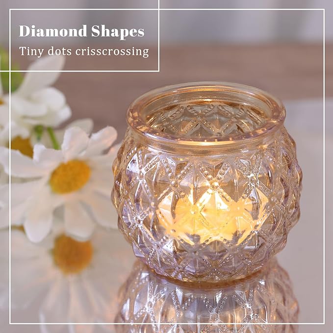 DARJEN 12Pcs Gold Glass Candle Holders - Round Tea Light Holders for Table Centerpiece, Wedding Shower, Party, Home Decor