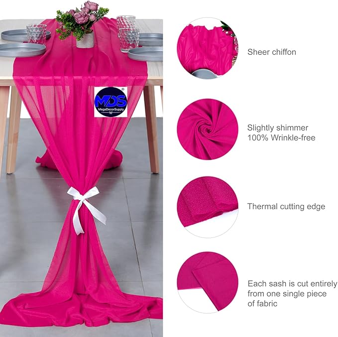 MDS Halloween Chiffon Table Runner - 12 Pack, 29 x 170 Inches, 14ft Each - Sheer Spooky Table Runners for Haunted House Parties, Trick-or-Treat Tables, Witchy Décor, Wedding & Events - Hot Pink