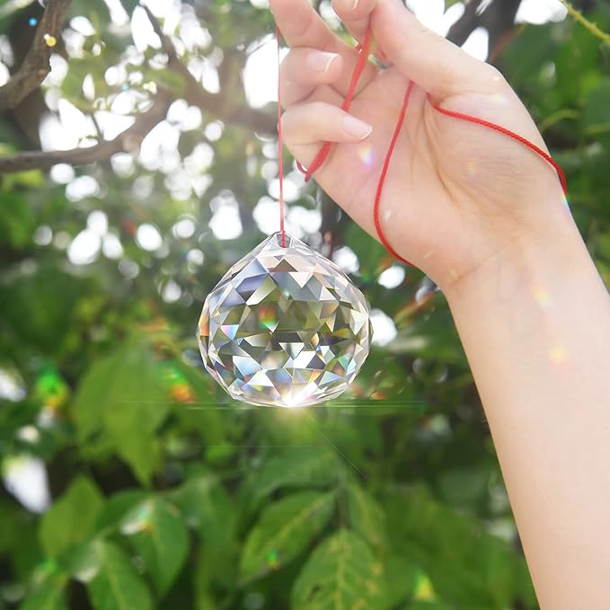 MerryNine 2 Pack Crystal Ball Prism Sun Shine Catcher Rainbow Pendants Maker, Hanging Crystals Prisms for Windows, for Feng Shui, for Gift (Clear) (60mm/2.36")