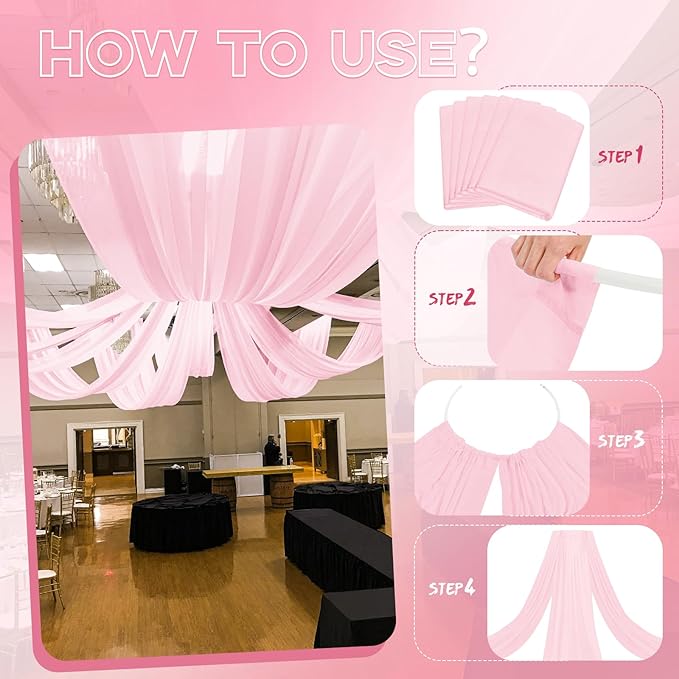 6 Panels Pink Ceiling Drapes for Wedding 5ftx10ft Ceiling Drapes Wedding Arch Draping Fabric Cheesecloth Sheer Curtain Romantic Ceiling Decorations for Weddings Party Banquet Ceremony Stage