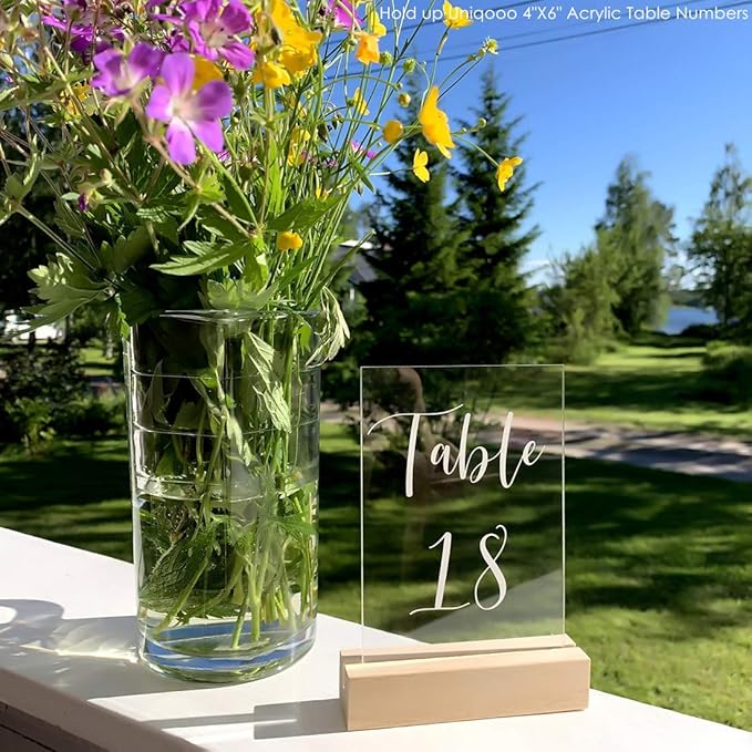 UNIQOOO 20 Pack Modern Sign Holders for Acrylic | Wood Table Number Display Stands | Place Card Holder, Photo Stand, Perfect for Retail Shop, Cafe Bar, Wedding Dinner Party and Events Decoration