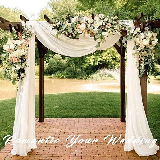 Wedding Arch Draping Fabric 2 Panels 20Ft Length x 28" Width Ivory Arch Drapes Chiffon Fabric Sheer Curtains Backdrop for Party Bridal Ceremony Ceiling Decor Wedding Stage Reception Decorations