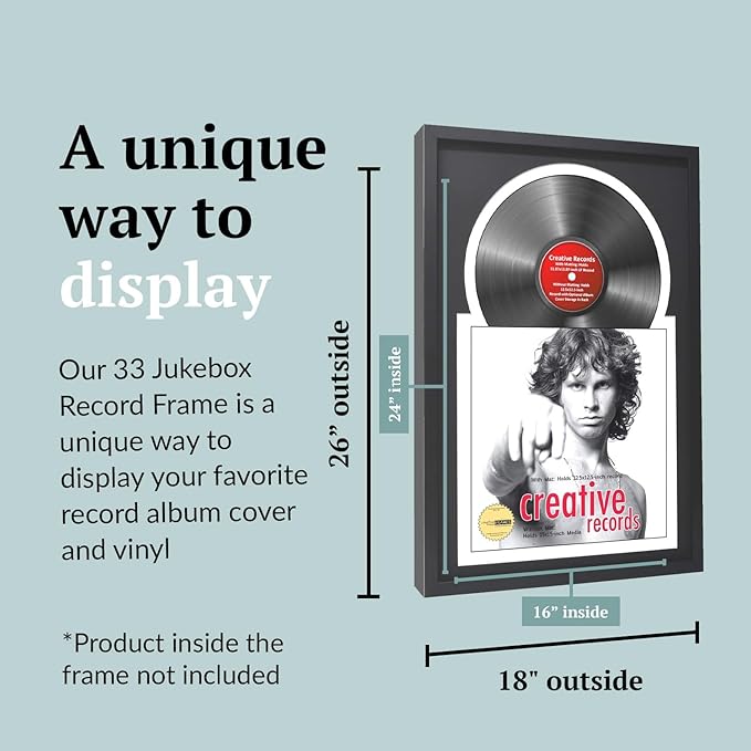 Creative Picture Frames 16" x 24" Jukebox Vinyl Frame Display with Double Black-White Matting, LP Record Album Frame for Wall Decor, Black/White, Pack of 4