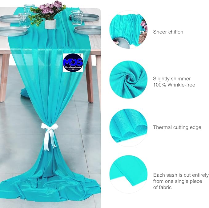 MDS Halloween Chiffon Table Runner - 15 Pack, 29 x 170 Inches, 14ft Each - Sheer Spooky Table Runners for Haunted House Parties, Trick-or-Treat Tables, Witchy Décor, Wedding & Events - Peacock Blue