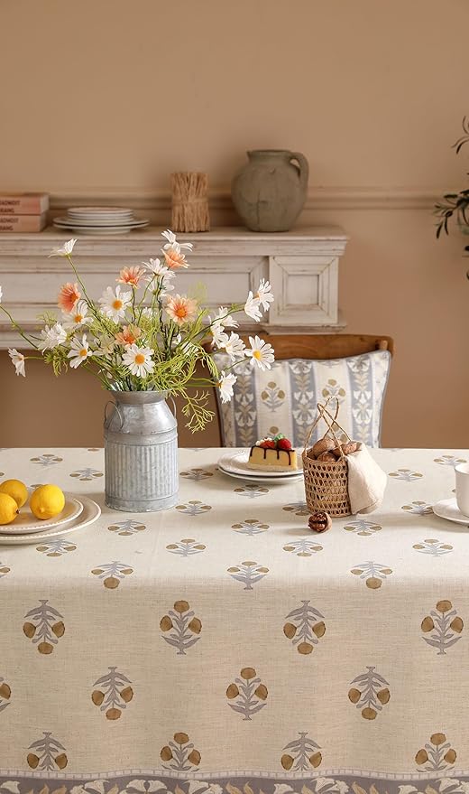 patdrea Designer Beige Small Tablecloth for Rectangle Table,Elegant Linen Floral Pattern French Table Cloth,Decor Cover Cloth for Kitchen Dining Christmas,Thanksgiving,55"x71"-Istana a
