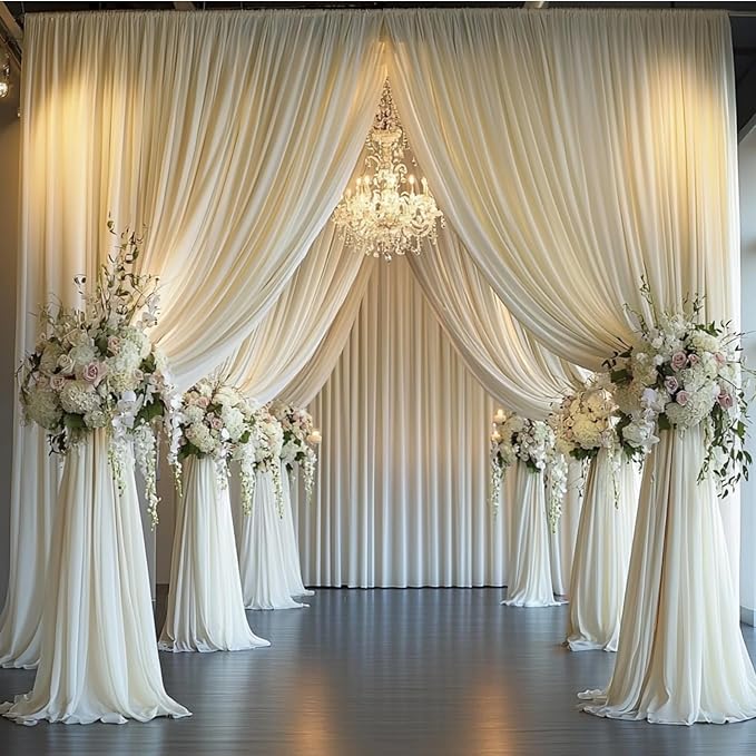 40 ft x 10 ft Wrinkle Free Ivory Backdrop Curtain for Wedding Parties, Polyester Ivory Photo Backdrop Drapes 8 Panels 5x10ft for Baby Shower Photoshoot Engagement Birthday Party Photography Background