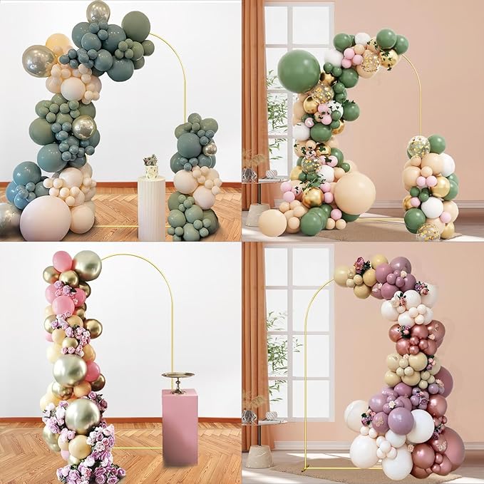 6FT Wedding Arch Backdrop Stand and Beige Arch Cover, Beige Spandex Fitted Backdrop Cover and Gold Wedding Arch Frame for Birthday Party Wedding Ceremony Bridal Baby Shower, Parties Decoration.
