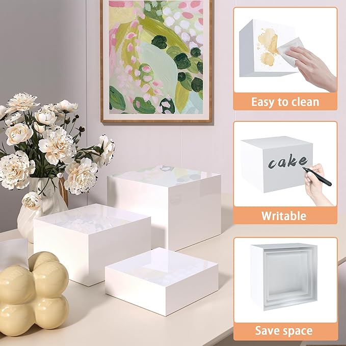Buffet Risers, Food Display Risers for Party, White Acrylic Risers Display Stand for Buffet Table, Catering Displays for Dessert, Cube Box Nesting Riser with Hollow Bottoms (6"x7"x8" 6PCS)
