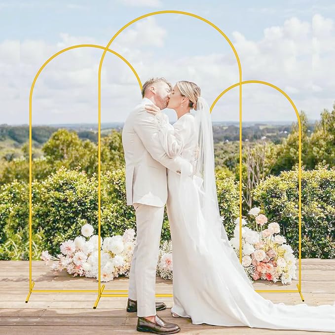 MODFUNS Arch Backdrop Stand and Cover Set of 3 Gold Wedding Arch Stand 6&6.6&7.2ft Beige Arches Cover Chiara Backdrop Stand for Party Birthday Banquet Wedding Arched Frame