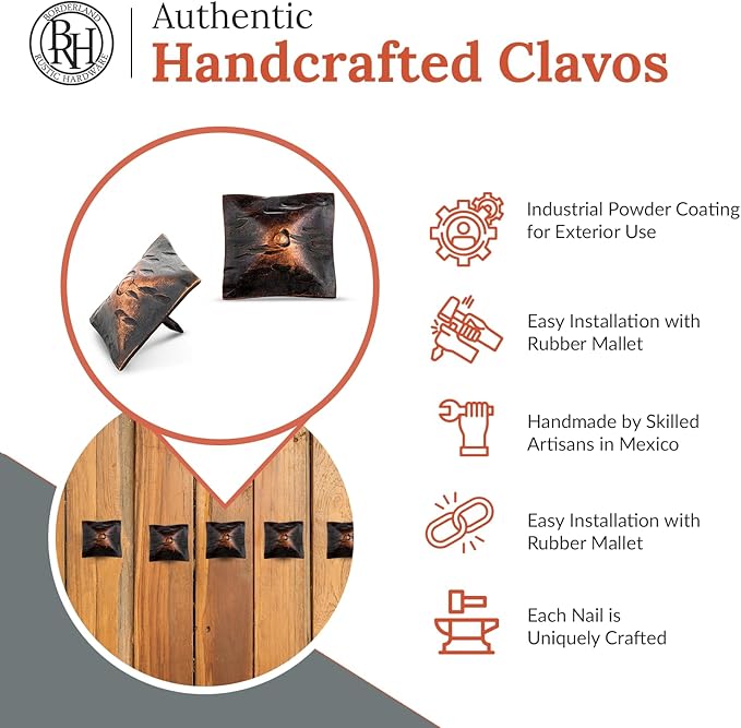 100 Pack 1.5" Square Head Iron Clavos Decorative Nails – Oil Rubbed Bronze – Handmade Rustic Square Fasteners for Farmhouse Shutters, Faux Wood, Barn Doors, and Gates – Ornamental Wood Accent