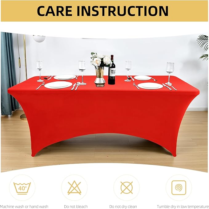2-Pack 4ft Red Spandex Table Covers for Rectangular Folding Tables - Wrinkle Resistant Stretch Tight Table Cloths - Ultimate Fitted Table Protector for Parties, Banquet, and Wedding