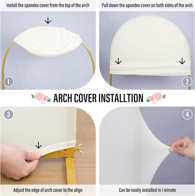 LEBENGURU Upgraded 6FT Wedding Arch Cover, Beige Spandex Fitted Arch Backdrop Cover, Round Top Chiara Stand Covers for Birthday Party Baby Shower Banquet Balloon Décor