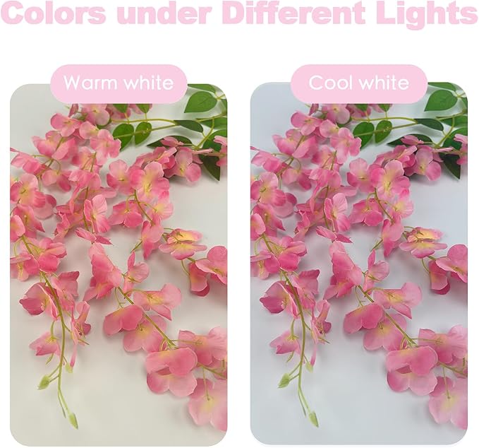 24 Pcs of Wisteria Hanging Flowers, 3.75 Feet Fake Wisteria Flower Strings, Artificial Wisteria Flowers Hanging Garland for Backdrop, Wedding, Ceremony,Garden and Home Wall Decoration (Pink)