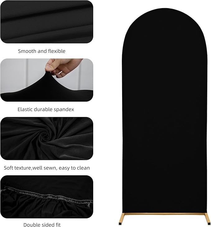 Wedding Arch Covers Spandex Arch Backdrop Covers 6.6FT Arch Stand Cover Arch Covers Stretchy Backdrop for Wedding Birthday Party Decoration Baby Shower (Black, Cover Only)