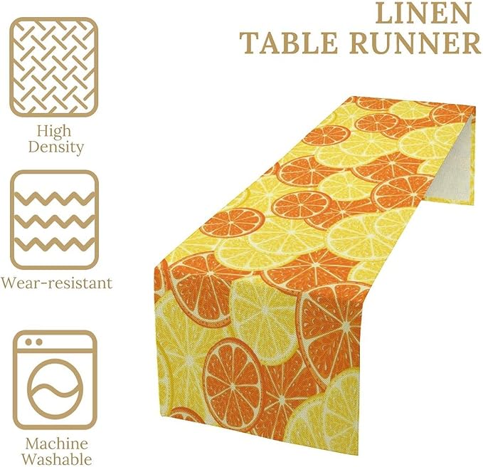 Orange Lemon Table Runner Spring Summer Orange Lemon Slices Botanical Fruit Dinner Runner for Farmhouse Baby Shower Party Holiday Home Kitchen Dining Table Decor 13x70