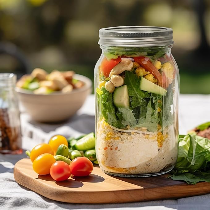 ComSaf Wide Mouth Mason Jars 32 oz with Lids 2 Pcs, Quart Mason Jars with Seal Band, Large Glass Jar, Big Canning Containers for Pickles, Jams, Sauces, Salsa, Sourdough, Juice, Suntea, Food Storage