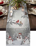 Christmas Snowman Cotton Linen Table Runner for Dining Kitchen, Snowflakes Xmas Pine Tree Wedding Outdoor Party Tablerunner Decoration Winter Bird Dresser Scarf Coffee Tablecloth Runners 13x48 Inches