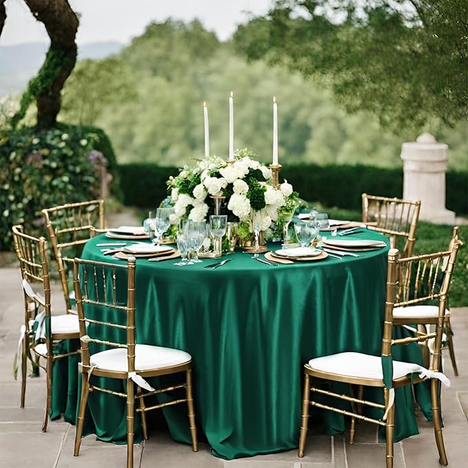 12 Pack 120 Inch Hunter Green Satin Tablecloth - Premium Bright Silky Round Tablecloth Overlay Smooth Fabric Table Cover, Table Decoration for Wedding Party Banquet Events Restaurant Kitchen Dining