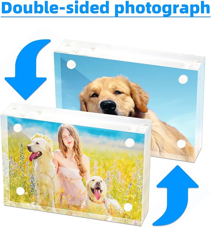 Small Acrylic Picture Frame 2.5x3.5 Clear Double Sided Magnetic Photo Frames Acrylic Business Card Frame for Office School Home Decoration 20mm Thick