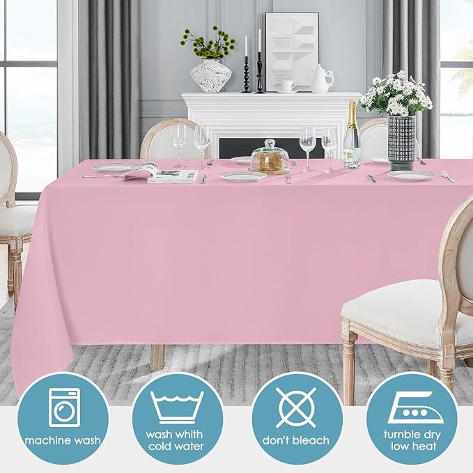 VidaFete Tablecloth 10 Pack 90 * 132inch Rectangle Table Cloth Polyester, Stain Wrinkle Resistant Polyester Dining Table Cover for Kitchen Dinning Party Wedding Rectangular Buffet Decoration(Pink)