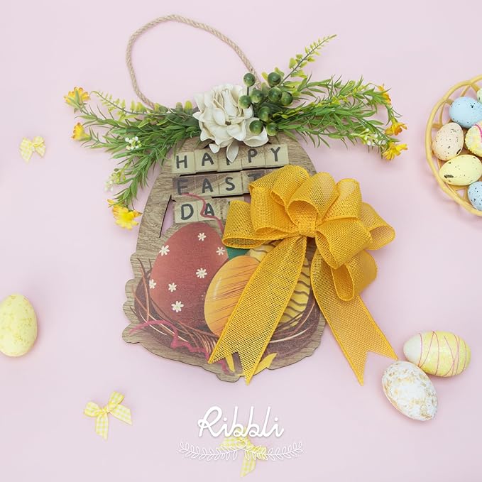 Ribbli Yellow Burlap Wired Ribbon,1-1/2 Inch x 10 Yard, Wired Edge Ribbon for Big Bow,Wreath,Tree Decoration,Outdoor Decoration