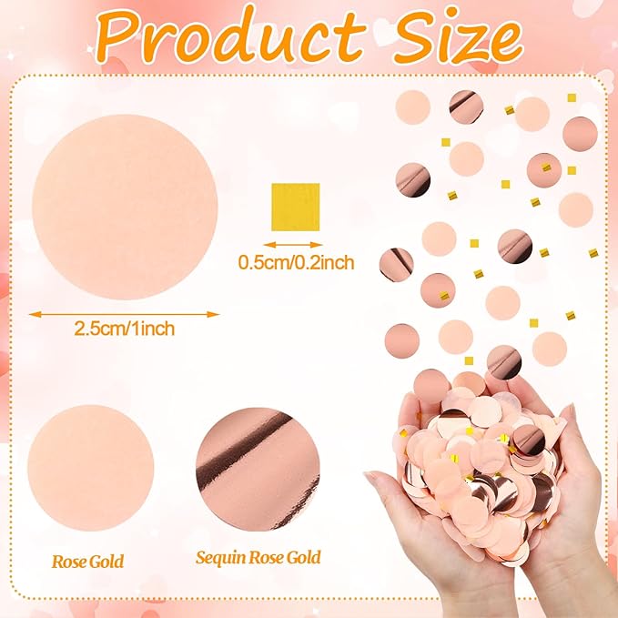 MARFOREVER Round Tissue Paper Confetti, Rose Gold Table Confetti Dots Decorations Birthday Party Scatter Table Sprinkles Hearts for Balloons Wedding Baby Shower Festival Supplies(1 inch)