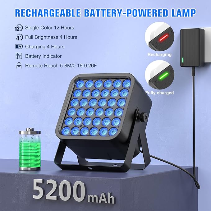 Rechargeable Par Can Lights, 72W RGB 5200mAh Uplights Battery Powered Stage Light, Wireless DJ Lights Sound Activated with Remote & DMX Control for Festivals, Weddings, Bars, Churches, DJ (16 Packs)
