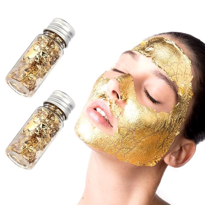 Lwuey Decorating Flakes, Gold Leaf Cake Decoration Flake Goldlen Toppers Gilding Foil Decor Imitation Metallic Decorative Drink Cooking Chocolates Cakes Drinks Dessert Cupcake Makeup 4PCS