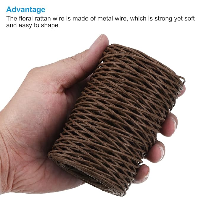 PATIKIL 164 Feet Floral Bind Wire Wrap Twine, 2mm Florist Wire Iron Wire Paper Covered Vine Wrapping Binding Wire for Flower Bouquets, Brown