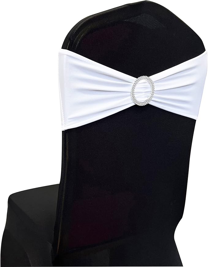 Spandex Chair Sashes Bands 50PCS Stretch Chair Ties Bows with Buckle Slider for Wedding Party Banquet Decoration (White)…