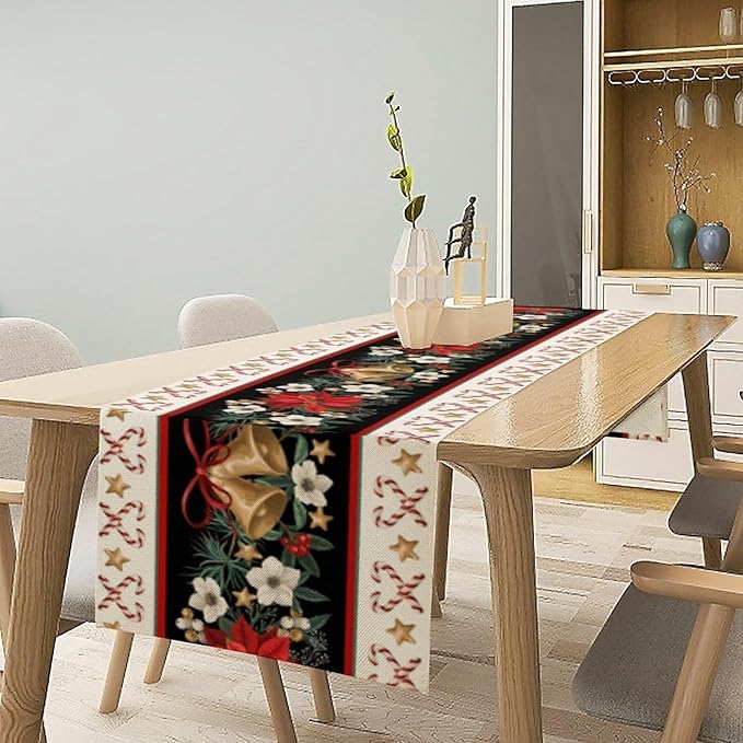 Christmas Table Runner, Xmas Holiday Seasonal Winter Table Cloth Kitchen Dining Table Decoration for Home Party Decor 13x120 Inch