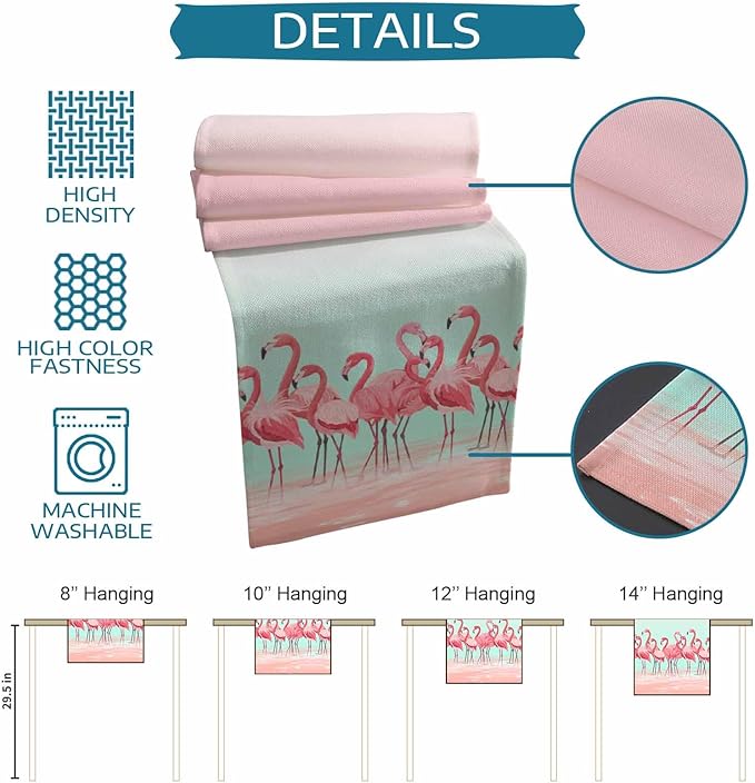 Tropical Flamingo Cotton Linen Table Runner for Dining Kitchen, Wedding Outdoor Party Tablerunners Decoration, Pink Bird Coastal Nautical Animal Dresser Scarf Coffee Tablecloth Runners 13x48 Inches