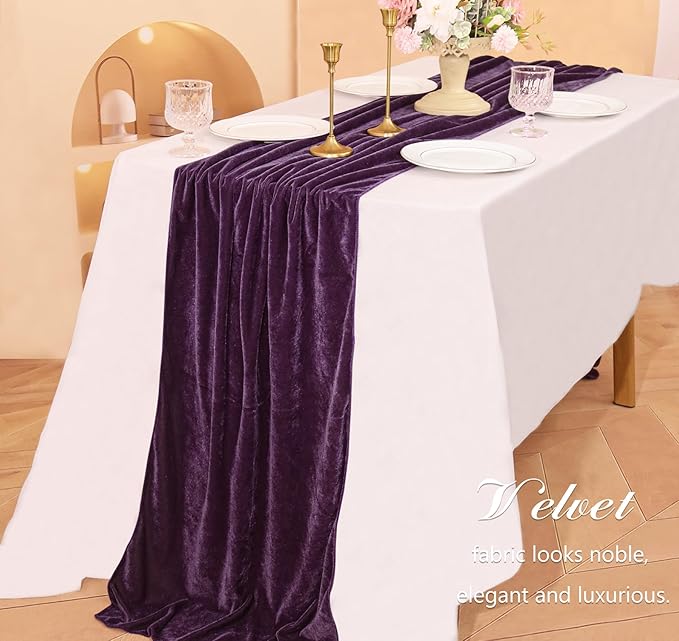 Velvet Table Runner 20 x 120 Inches 10ft Luxurious Thick Soft Velvet Christmas Thanksgiving Wedding Reception Table Runner for Party Reception Decorations(Purple, 6 Pack)