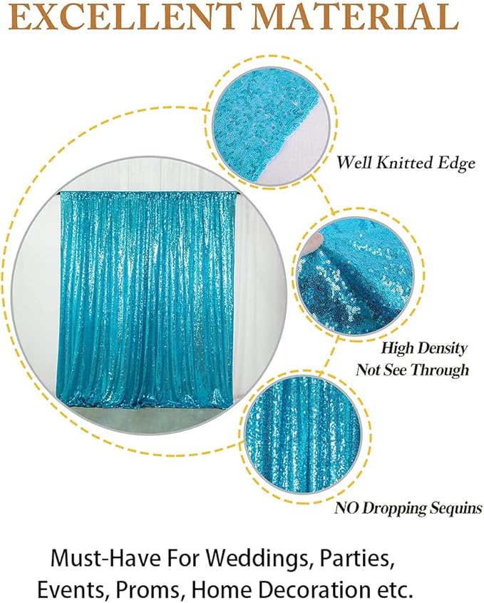 ShinyBeauty Turquoise Sequin Backdrop Curtain | 2 Panels 4FTx8FT Shimmer Backdrop | Wedding & Party Photo Background | Sky Blue Glitter Backdrop | Elegant & Sparkly Decor