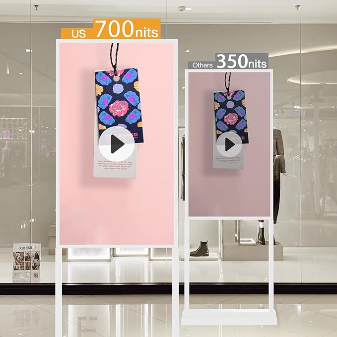 50 Inch Digital Signage Kiosk LCD Advertising Display Menu Displays Indoor Android Floor Standing Vertical Poster White, 2+32GB, 2K FHD, 700nits, USB