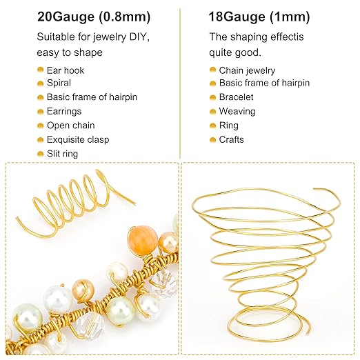 BENECREAT 20 Gauge 770FT Aluminum Wire Anodized Jewelry Craft Making Beading Floral Colored Aluminum Craft Wire - Yellow Gold