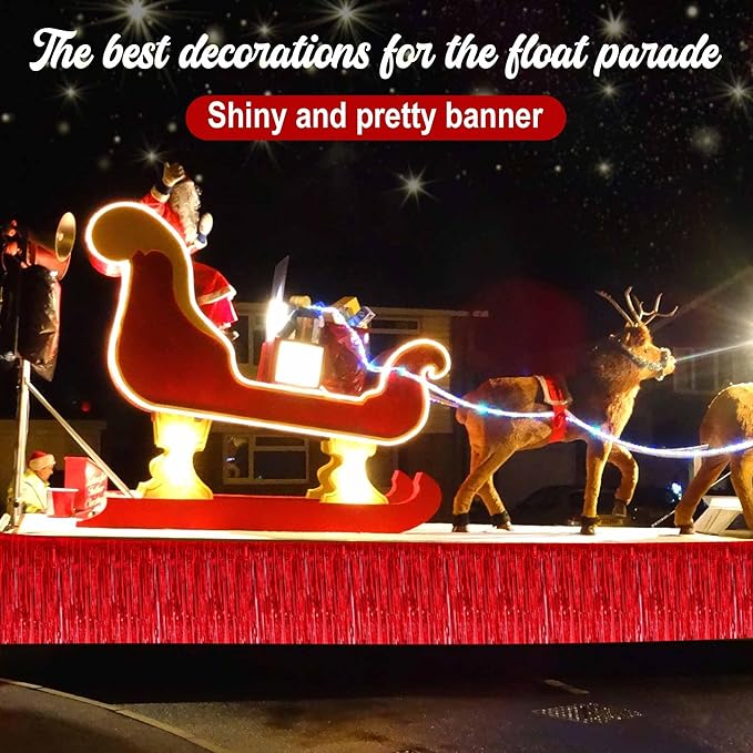 4 Pack 10 Ft Red Foil Fringe Garland Metallic Streamers Tinsel Banner Wall Hanging Garland Backdrop for Parade Floats, Halloween, Christmas, Thanksgiving, New Year Party Decorations
