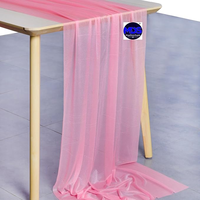MDS 5 Pack 10ft Chiffon Table Runner 29 x 120 Inches Sheer Wedding Runner Romantic Rustic Table Runner for Wedding Decorations, Birthday Parties, Bridal Shower Party Arch Decor - Coral