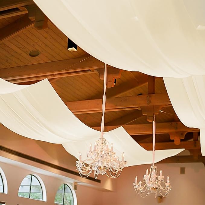 6 Panels Ivory Ceiling Drapes for Wedding, 5ftx10ft Ceiling Drapes Cheesecloth Sheer Fabric Curtain Wedding Arch Draping Fabric Romantic Ceiling Decorations for Wedding Party Ceremony Stage