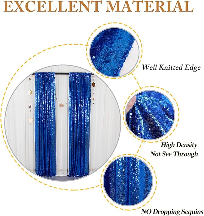 ShinyBeauty Sequin Curtains 4 Panels Royal Blue Sequin Backdrop Shimmer Backgrounds Party Fabric Backdrop (2Ftx8Ft,Royal Blue)