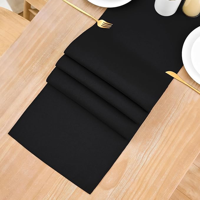 2 Pack Black Table Runner 12 x 72 Inch Solid Color Farmhouse Runners Coffee Table Dresser for Daily Party Home Decoration