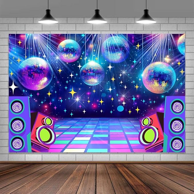 Dance Party Backdrop Retro 80s 90s Theme Stage Dance Ball Music Birthday Party Decoration DJ Photography Background 8 x 6 ft for Baby Shower Picture Photo Shoot Polyester Fabric,Multi1