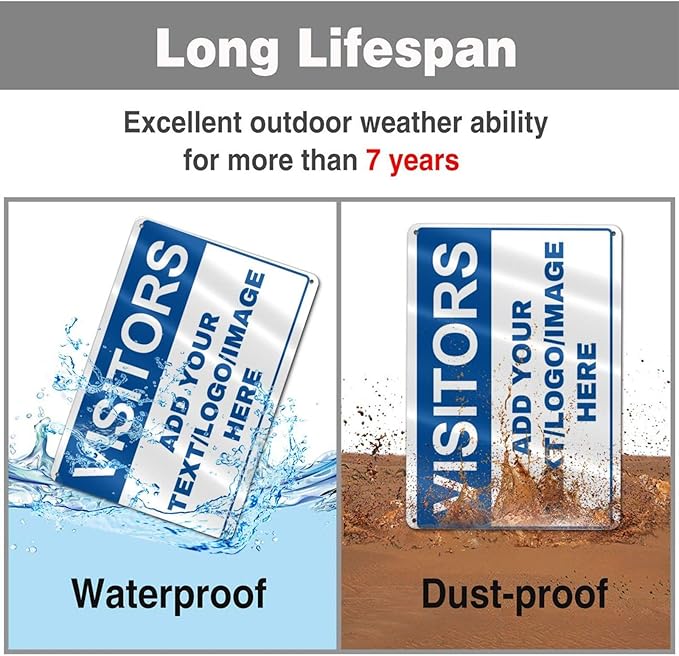 Custom Signs Outdoor Metal - 12 x 8 Customized Personalized Aluminum Signs for Office, Home, Business, Decor, Custom Rust-Proof Sign (VISITORS)